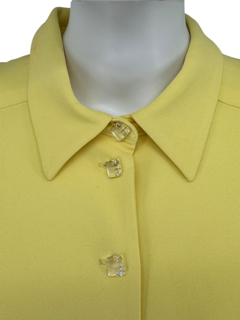 Pamella Roland Pale Yellow Crystal Button Shirt Dress with Asymmetric Hem - L