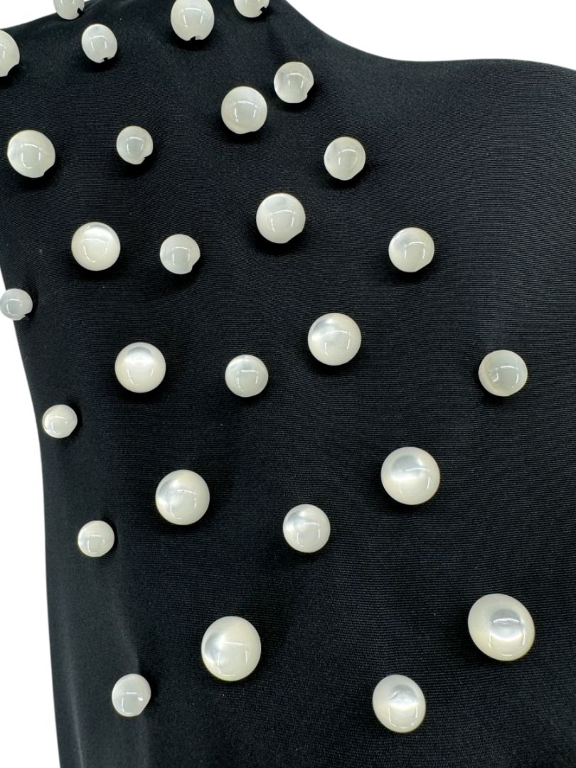 Pamella Roland Black Sleeveless Shift Dress with Pearl Embellishments – Large