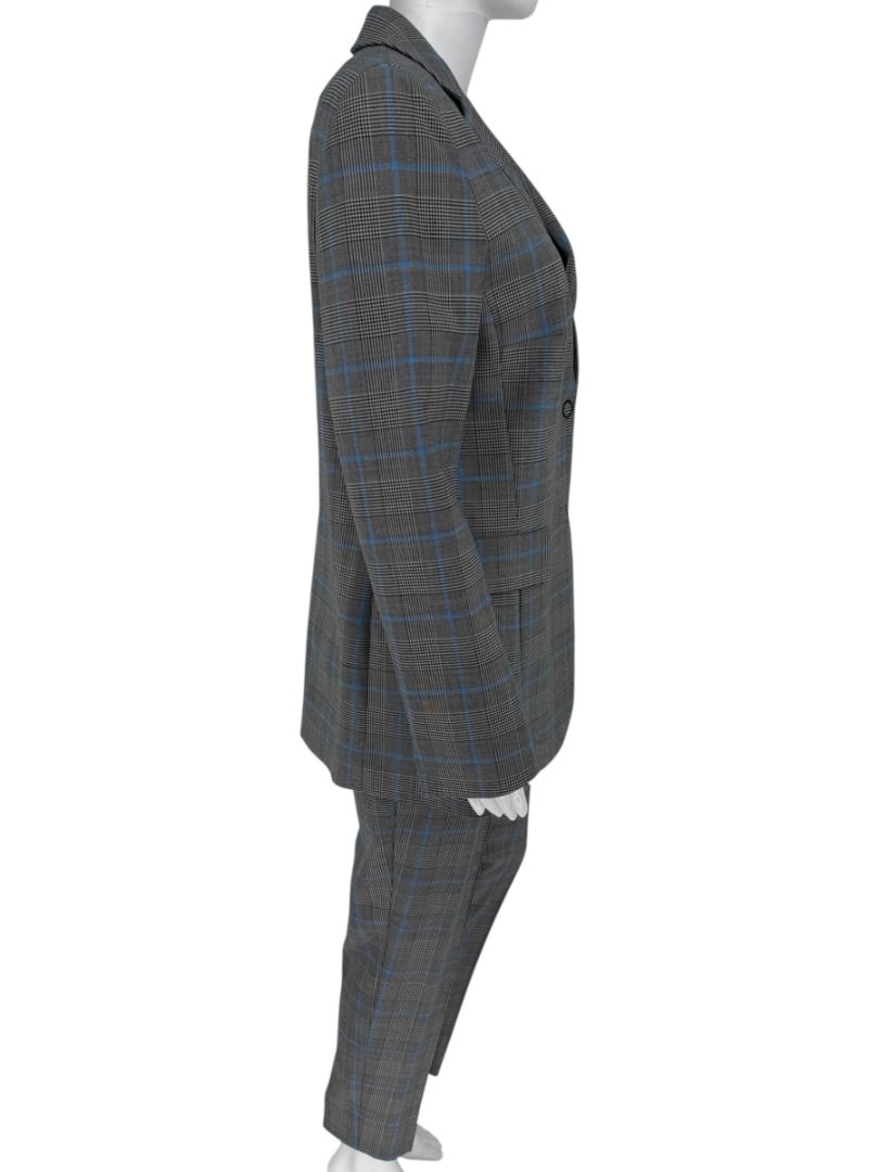 Akris Punto Grey & Blue Glen Plaid Wool Pantsuit – Size 10–12