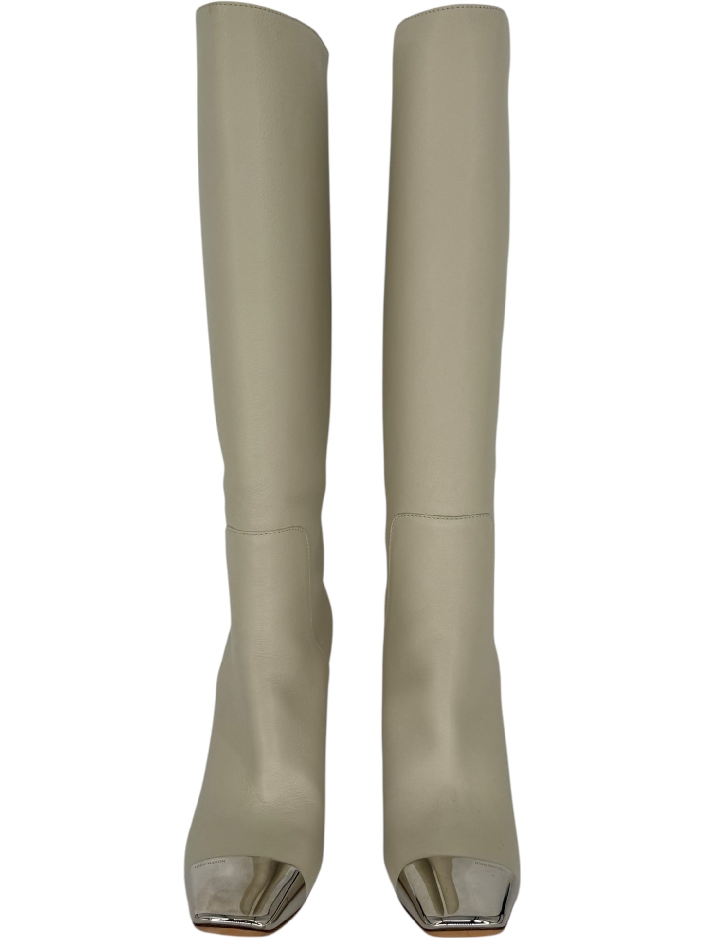 Louis Vuitton Ivory Leather Square-Toe Boots with Silver Cap – Size 39.5
