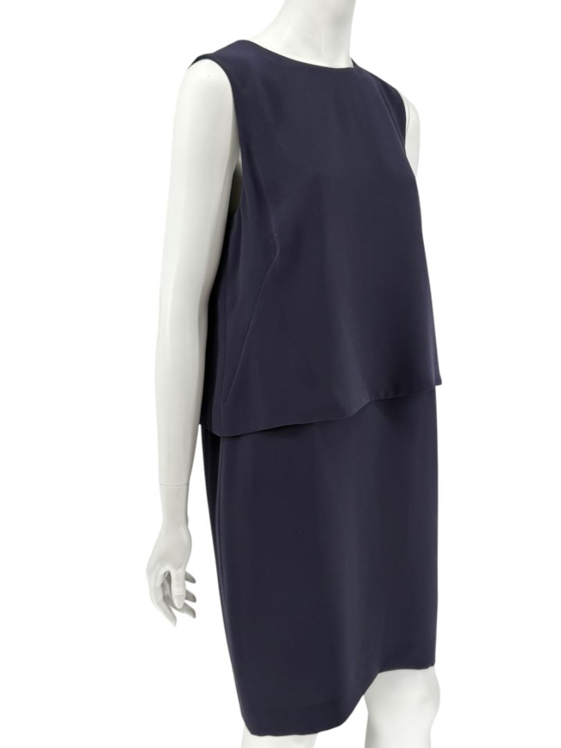 Max Mara Navy Draped Overlay Shift Dress – Size IT 46 (US 12)