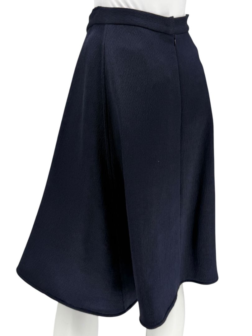 Pamella Roland Navy A-Line Skirt with Sculptural Hem - Large