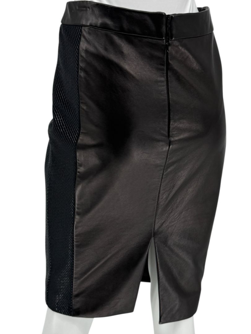 Pamella Roland Black Leather & Textured Knit Pencil Skirt – Large