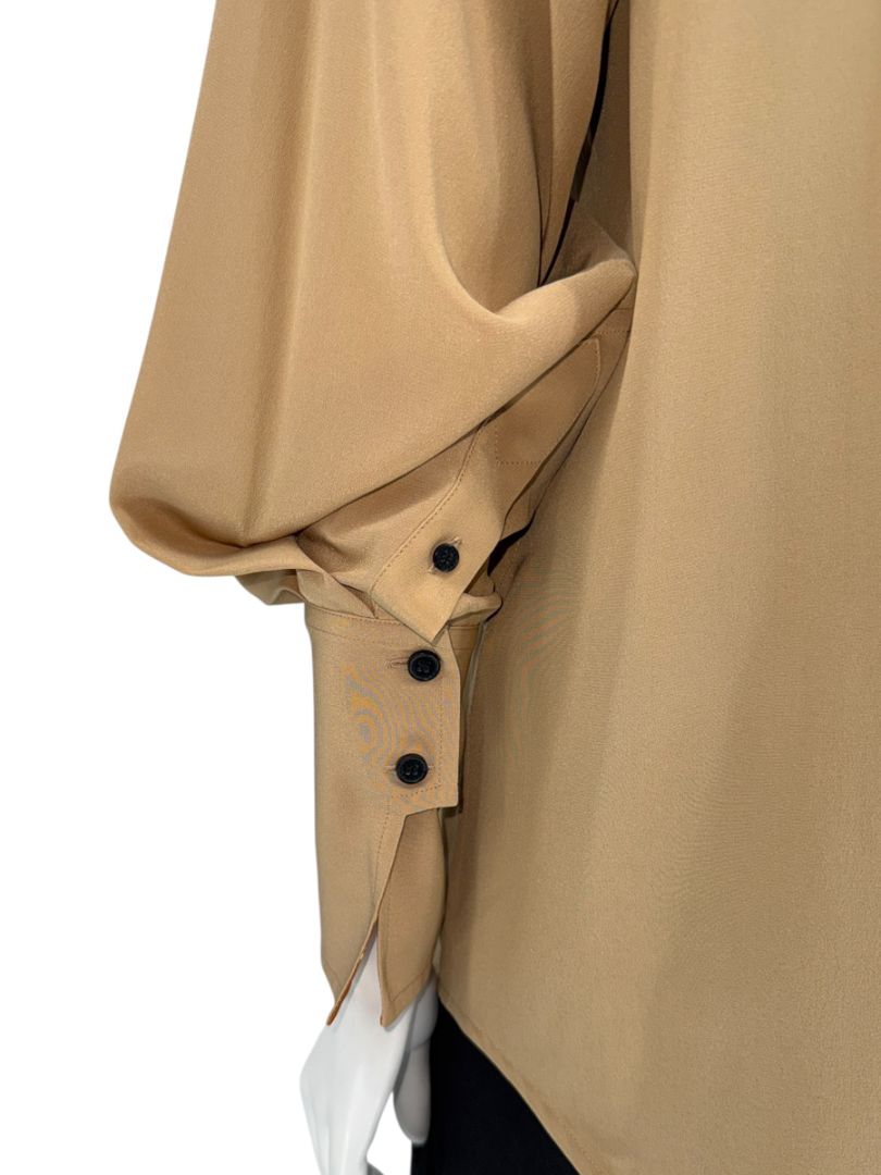 NWT Victoria Beckham Camel Silk Tie-Neck Blouse – Size US 6