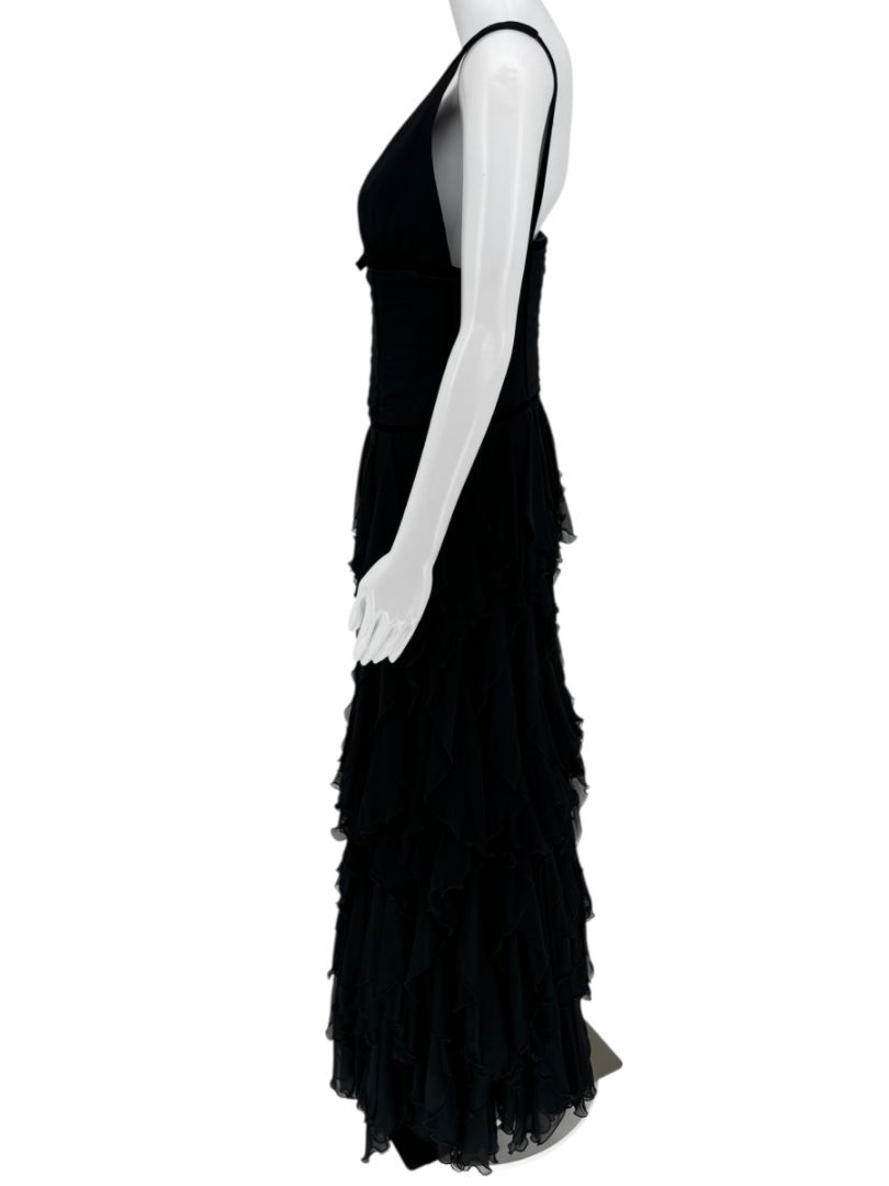 Pamella Roland Black Tiered Chiffon Gown – Size 8