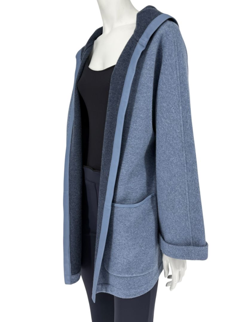 Loro Piana Blue Cashmere Blend Hooded Jacket with Leather Trim – Size M