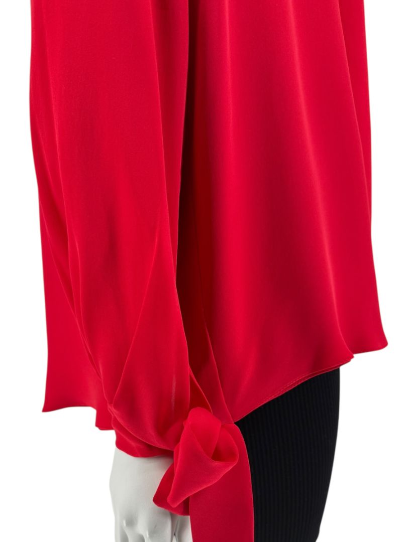 J.C. Obando Red Silk Tie Cuff Blouse – Size 8