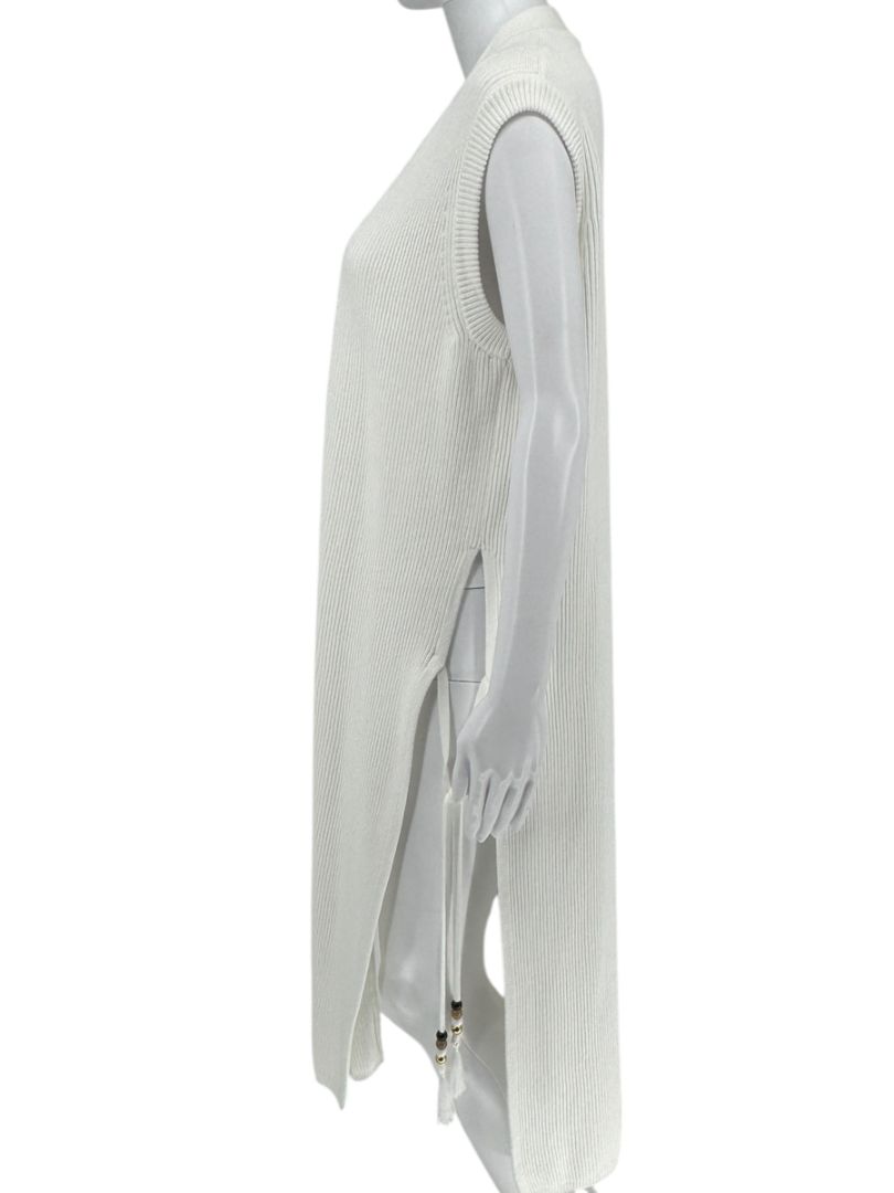 Max Mara White Knit Sleeveless Swim Cover-Up with Beaded Side Ties – Size M