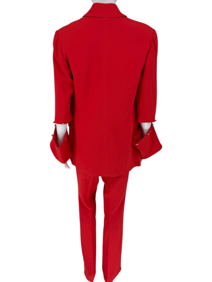 Pamella Roland Red Crystal-Embellished Double-Breasted Pant Suit – Large