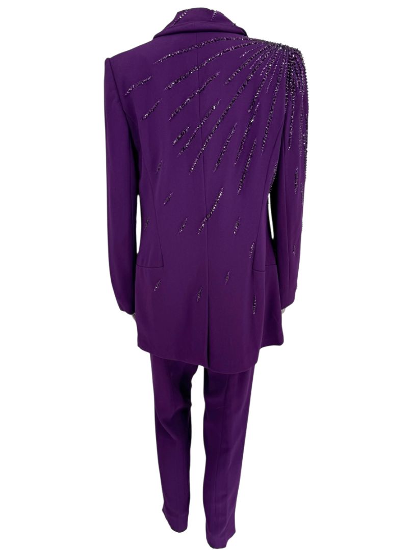 Pamella Roland Purple Crystal-Embellished Three-Piece Pant Suit – Large