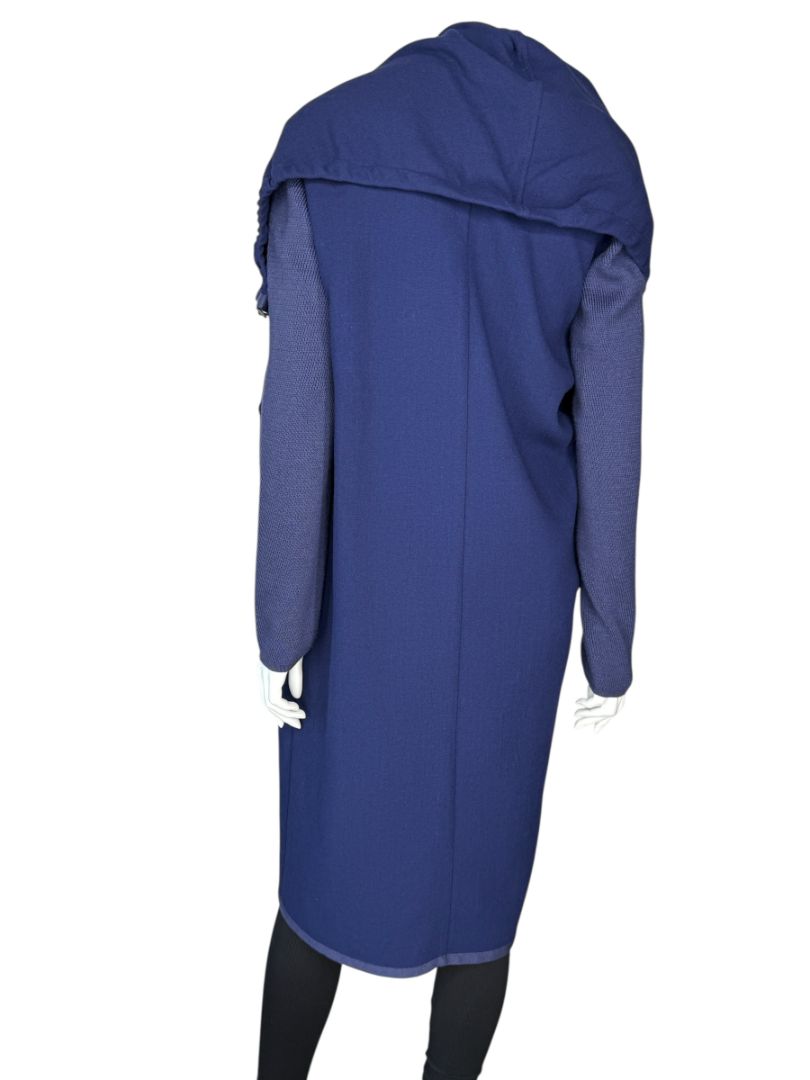 Agnona Navy Wool & Silk Hooded Longline Coat – Size IT 40