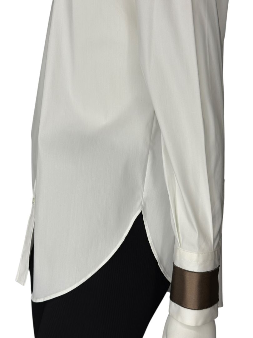 NWT Brunello Cucinelli White Relaxed Satin Cuff Blouse – Size M