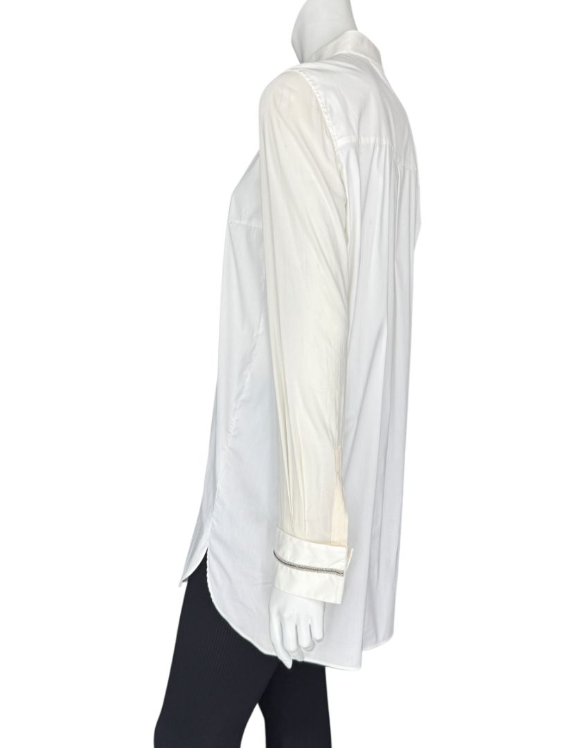 Brunello Cucinelli White Long Sleeve Blouse with Monili Trim Cuffs – Size XL