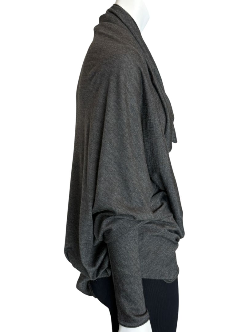 Donna Karan Charcoal Gray Cashmere Wool Silk Draped Cowl Sweater - Size M