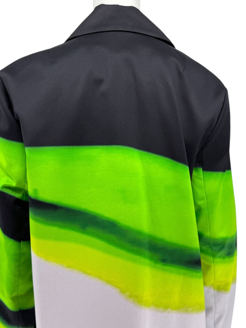 Dries Van Noten Black/Green Coat with Notched Lapels - FR 34
