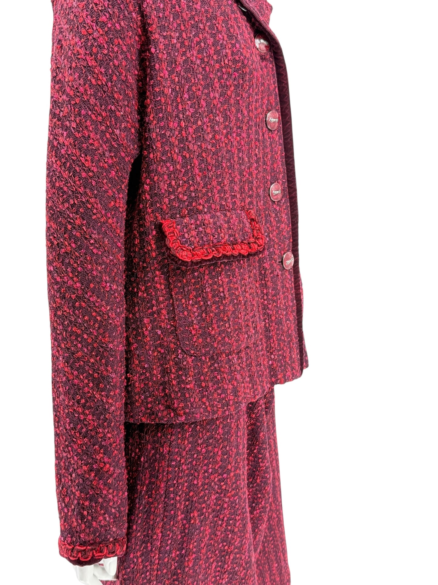 St. John Collection Red & Burgundy Knit Skirt Suit - Size 6