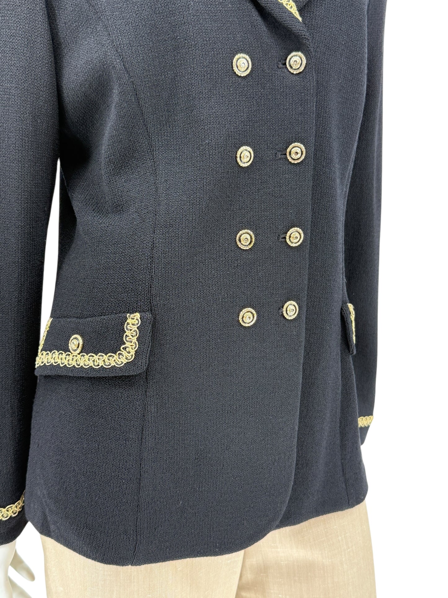 St. John Collection by Marie Gray Black Knit Blazer with Gold Trim – Size 10