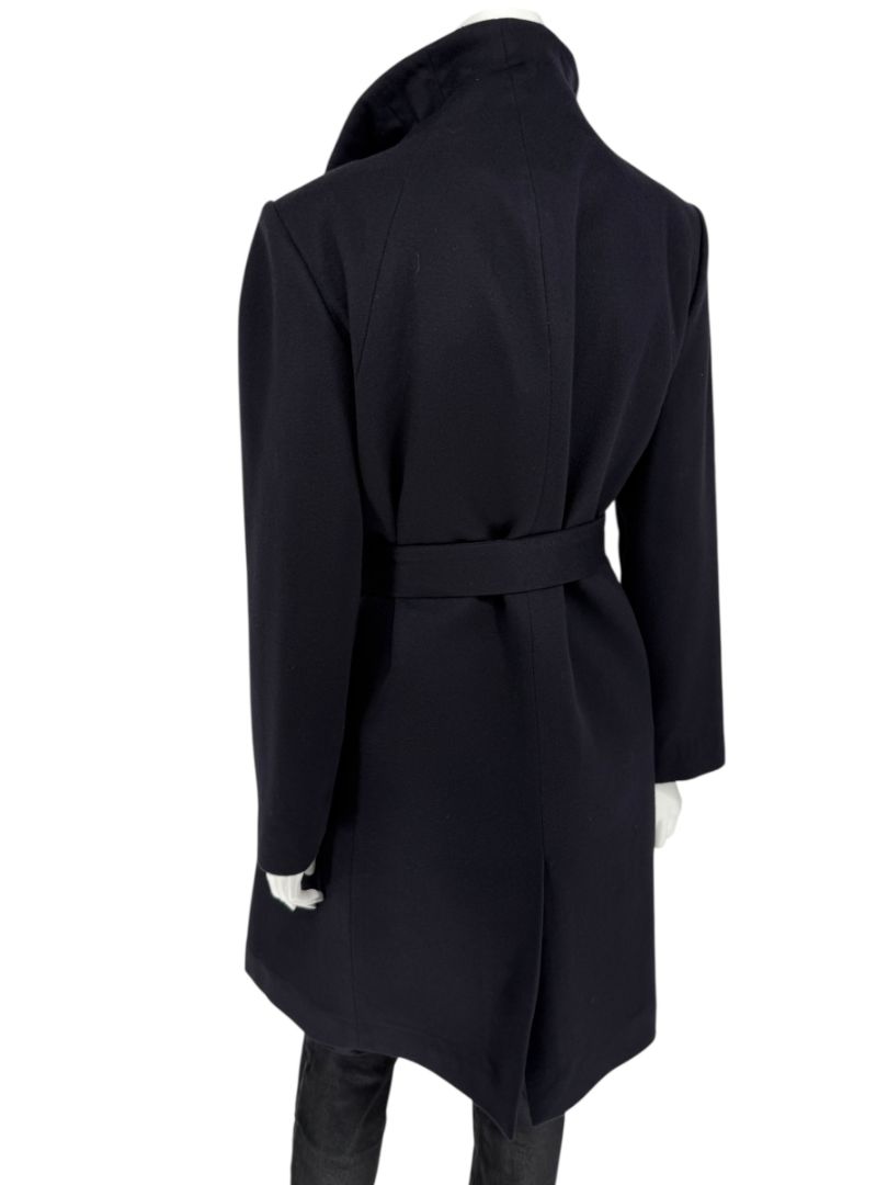 Pamella Roland Wide Shawl Collar Black Wool Belted Coat - Large