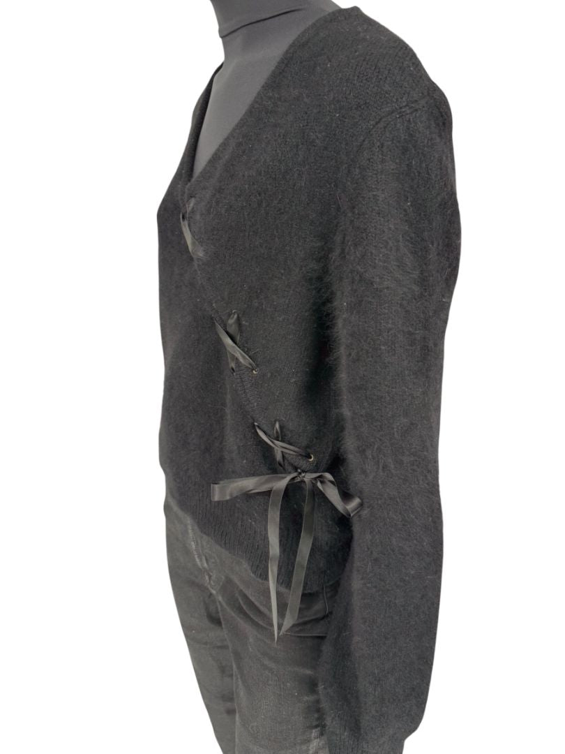 Christian Dior Black Angora-Wool Wrap Sweater – Size 44 (FR) / 12 (US)