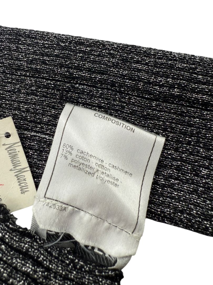 Chanel Gunmetal Silver Ribbed Long Fingerless Gloves with Box