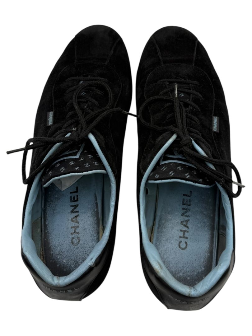 Chanel Black Suede Lace-Up Sneakers – Size 40