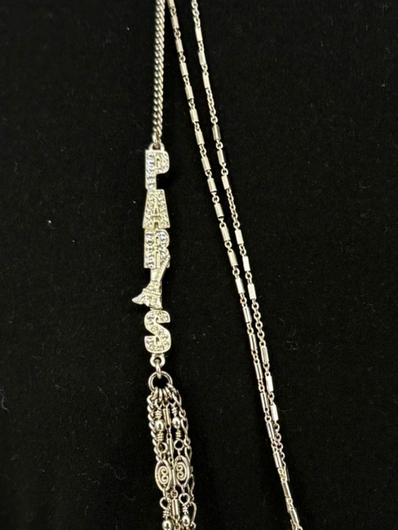 Chanel Silver Multi-Strand “Paris London” Crystal Chain Necklace