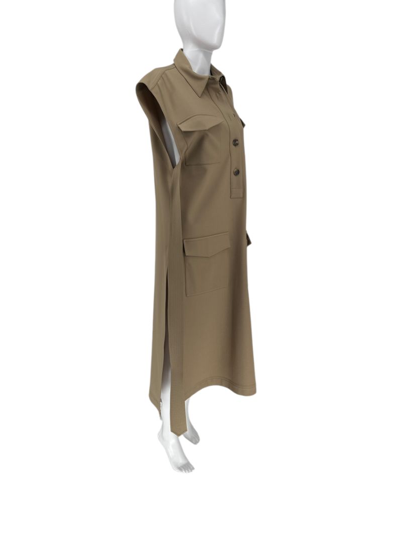 Céline Khaki Wool Belted Utility Midi Dress – Size FR 42 (US 8/10)