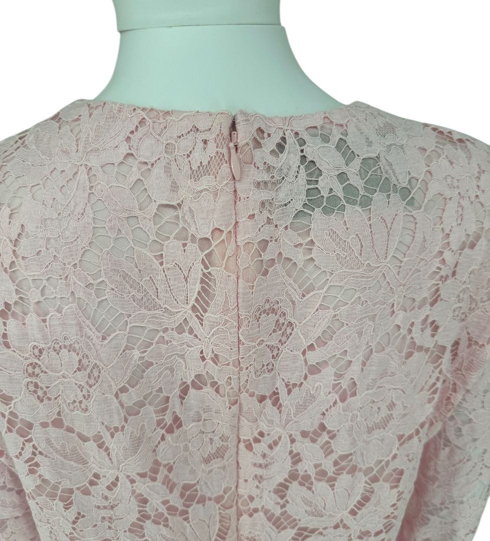 Pink Lace Overlay Ruffle Sleeve/Trim Longsleeve Dress