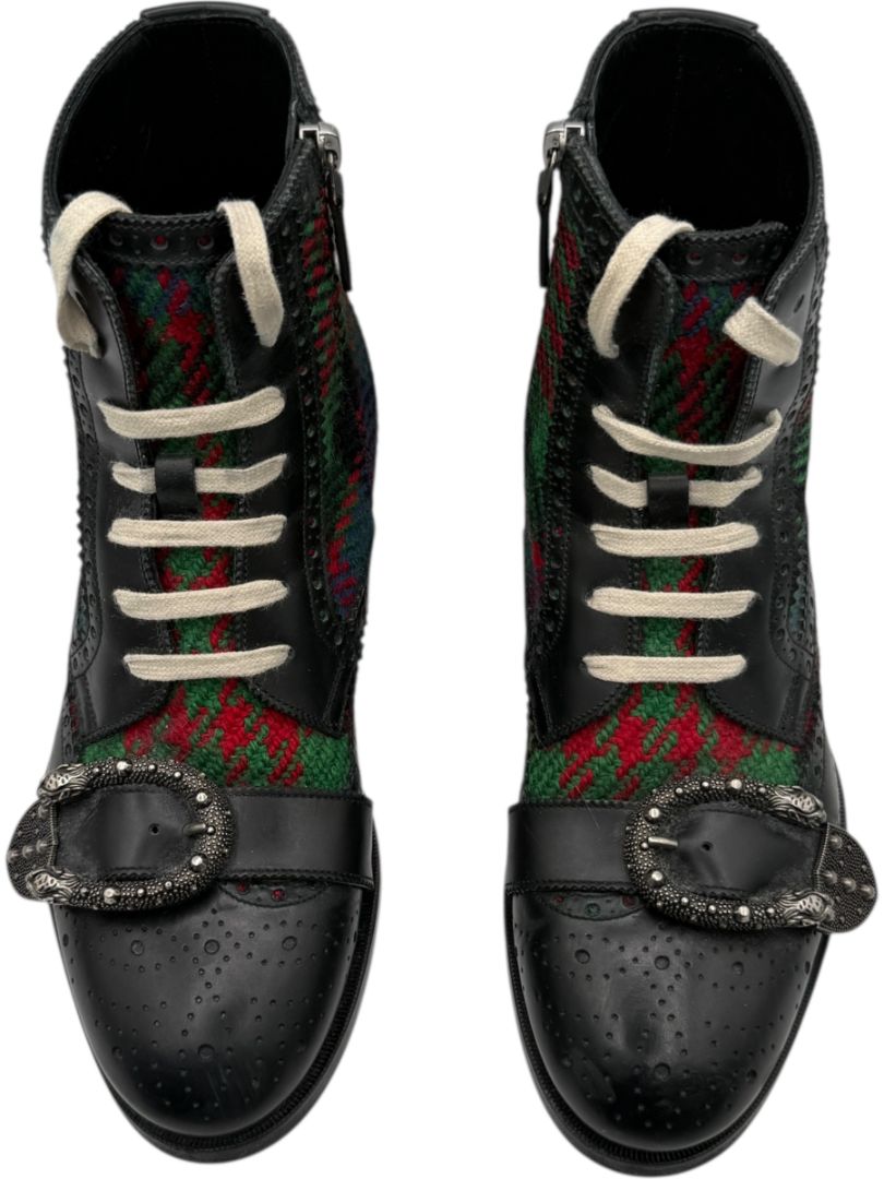 Gucci Tartan Wool & Leather Buckle Combat Boots – Men’s Size 6 (EU 40)