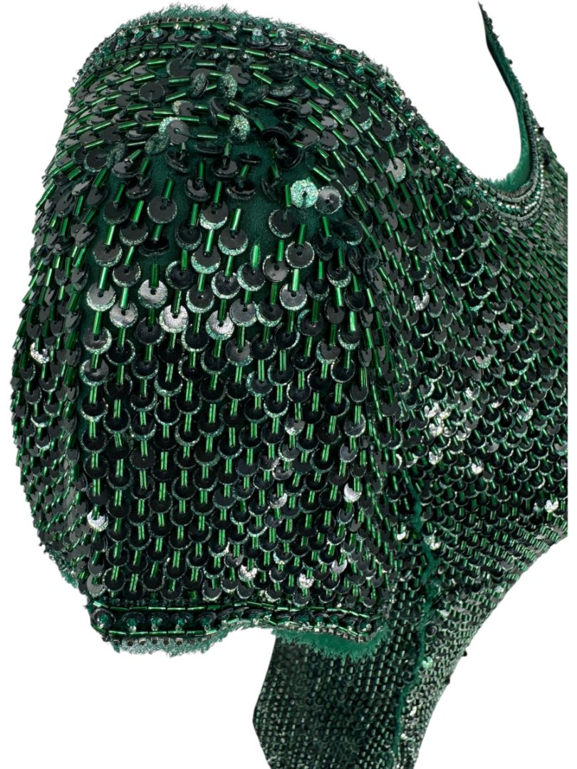 Pamella Roland Emerald Sequin Embellished Dress