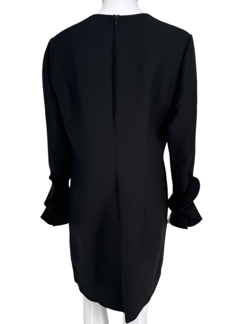 Valentino Black Crepe Ruffle Cuff Dress - Size 10