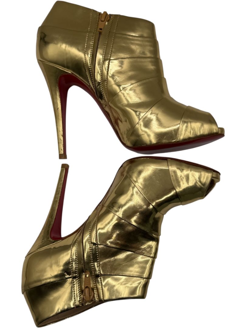 Christian Louboutin Gold Patent Leather Robot 120 Ankle Boots Size 39