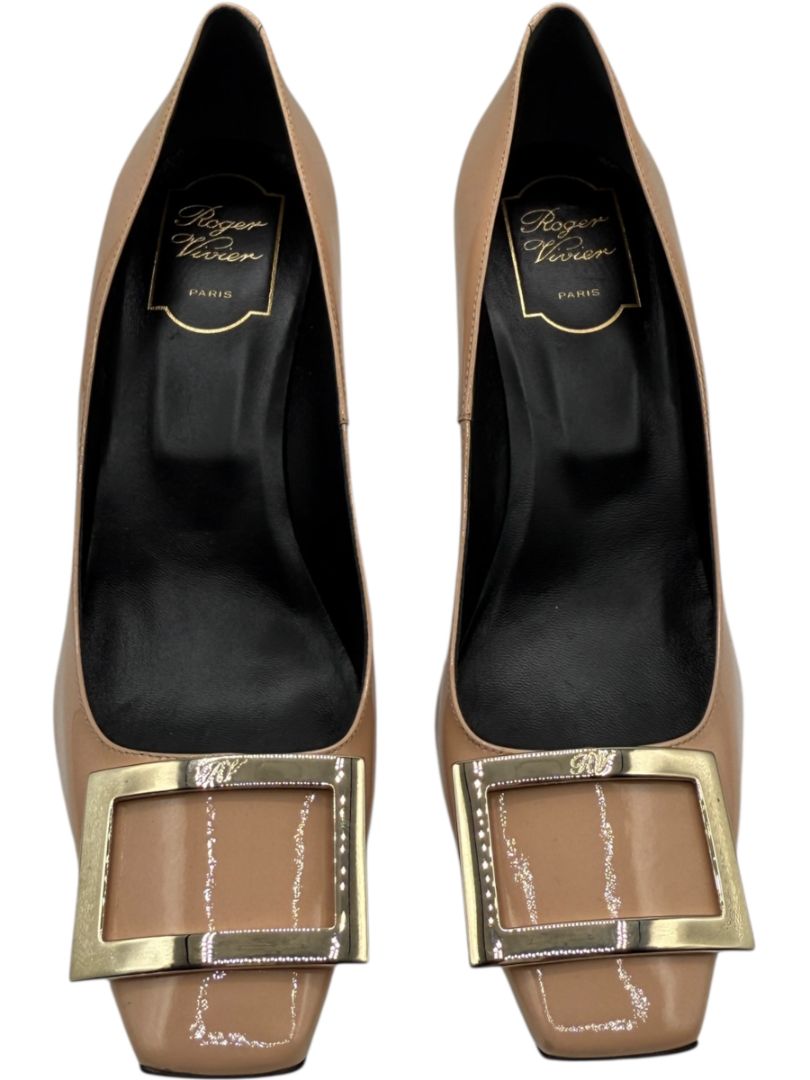 Roger Vivier Belle Vivier Patent Leather Pumps in Nude – Size 39.5