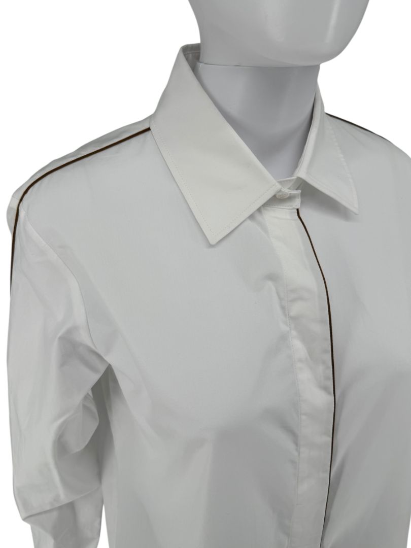 MaxMara White Cotton Piped Button-Down Shirt – Size US 10 / IT 44