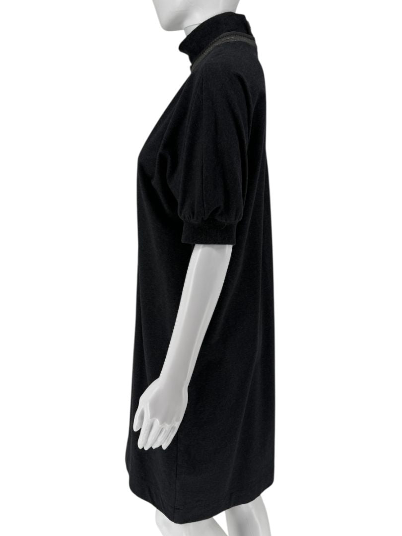 Brunello Cucinelli Charcoal Puff-Sleeve Tunic with Monili Trim – Size Large