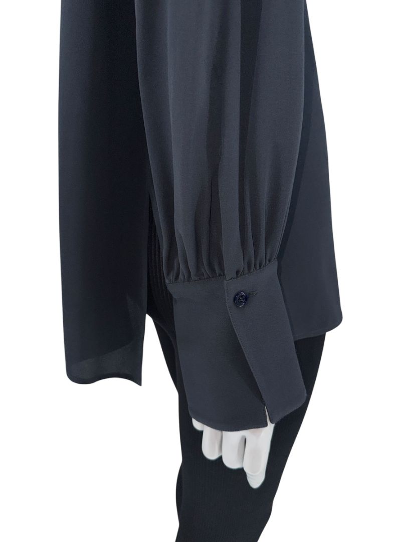 The RowThe Row Midnight Navy Silk Blouse with Twist-Sleeve Detail – Size M