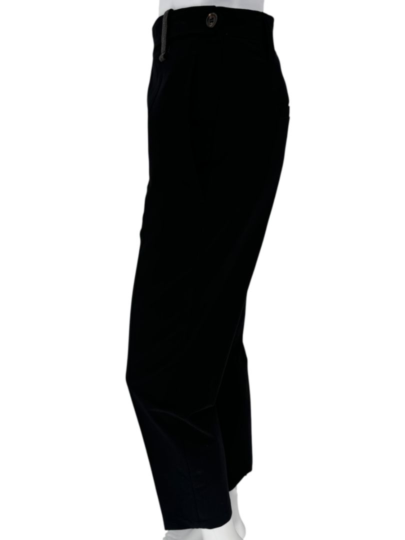Brunello Cucinelli Black Tapered Wool Trousers with Monili Belt Loop - Size 10