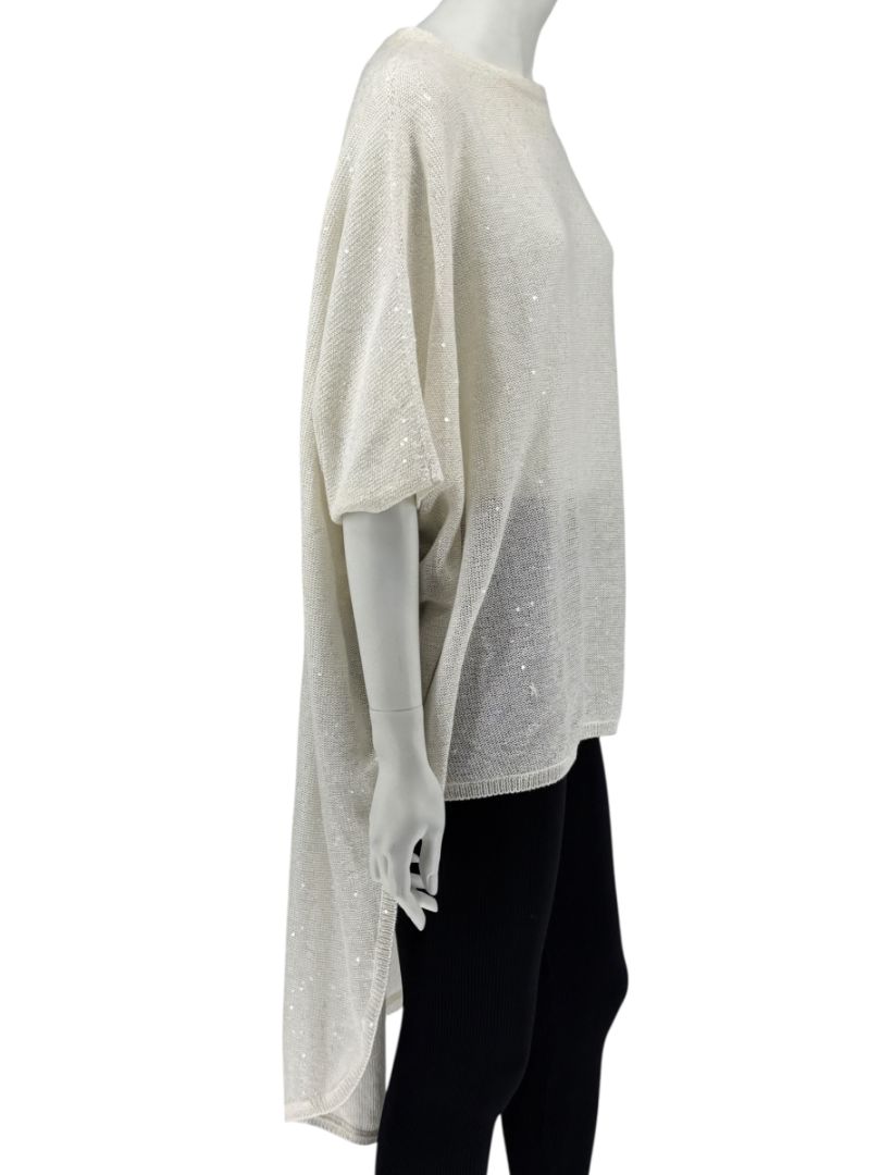 Brunello Cucinelli Ivory Hi-Low Sequin Knit Tunic – Size L