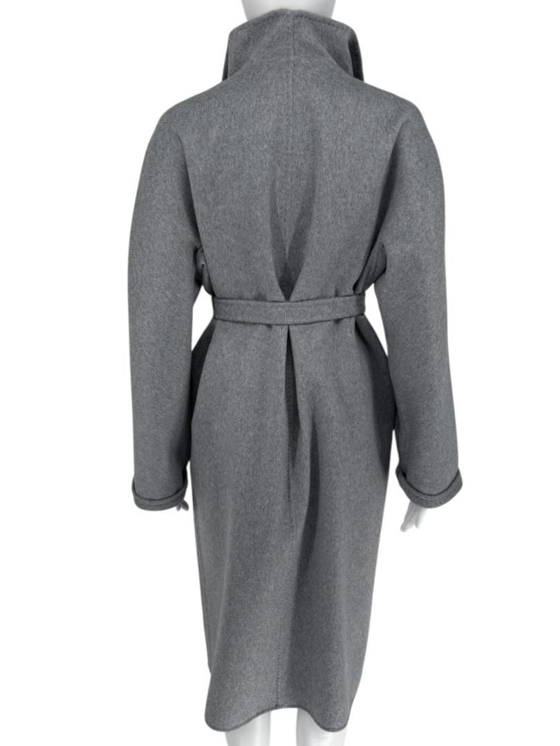 Max Mara ‘Manuela’ Belted Wrap Coat in Light Grey – Size US 10 / IT 44