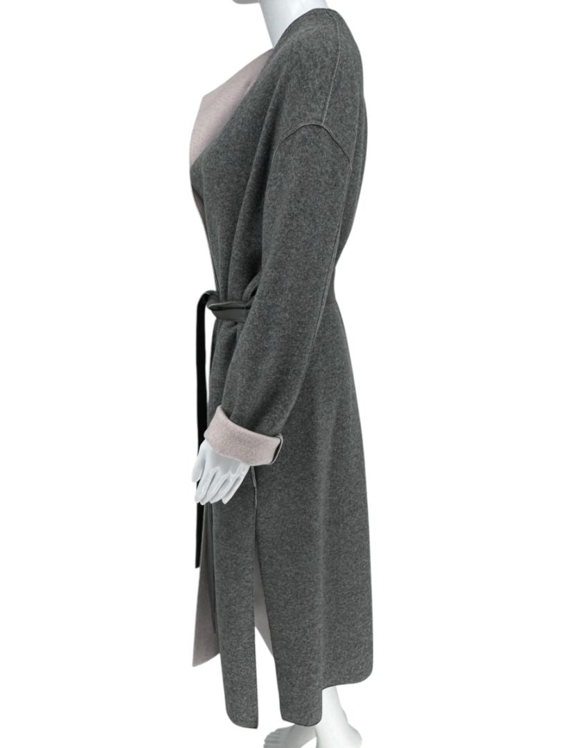 Agona Gray Double-Faced Cashmere Wrap Coat with Leather Belt – Size IT 42 (US 6)