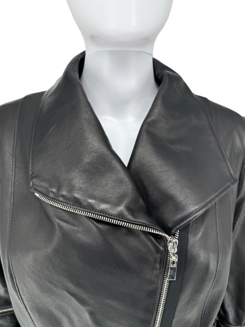 Pamella Roland Black Leather Moto Jacket - Large