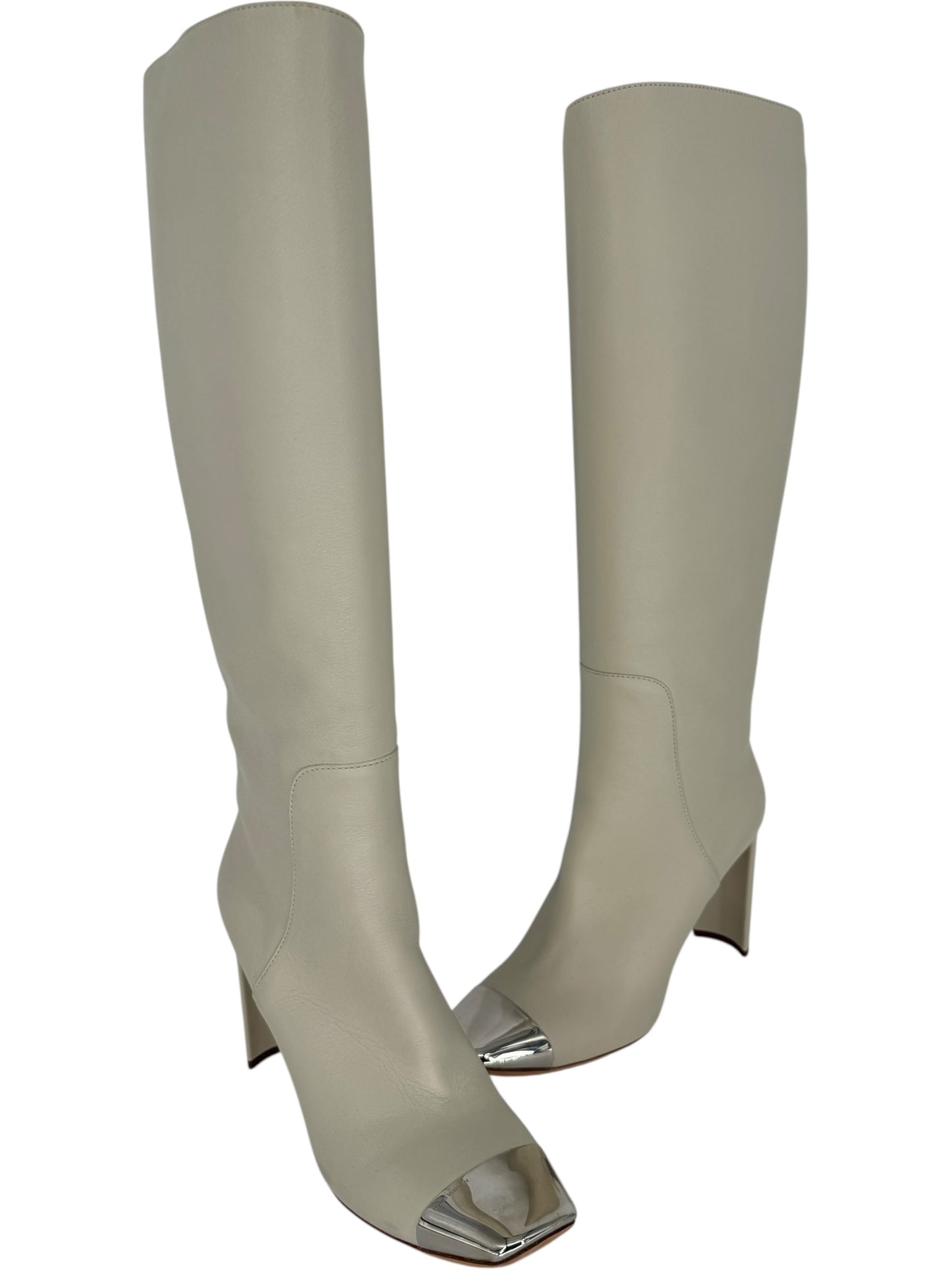 Louis Vuitton Ivory Leather Square-Toe Boots with Silver Cap – Size 39.5
