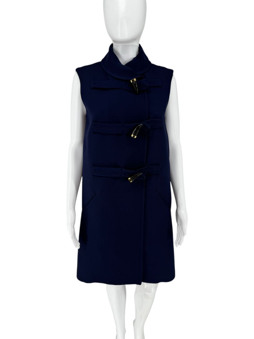 Derek Lam Navy Sleeveless Wool-Silk Blend Toggle Dress – Size IT 42 / US 6