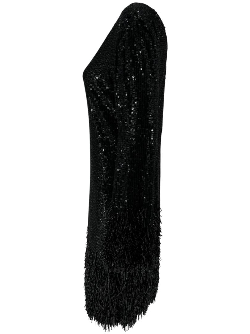Pamella Roland Black Sequin Fringe Cocktail Dress – Large