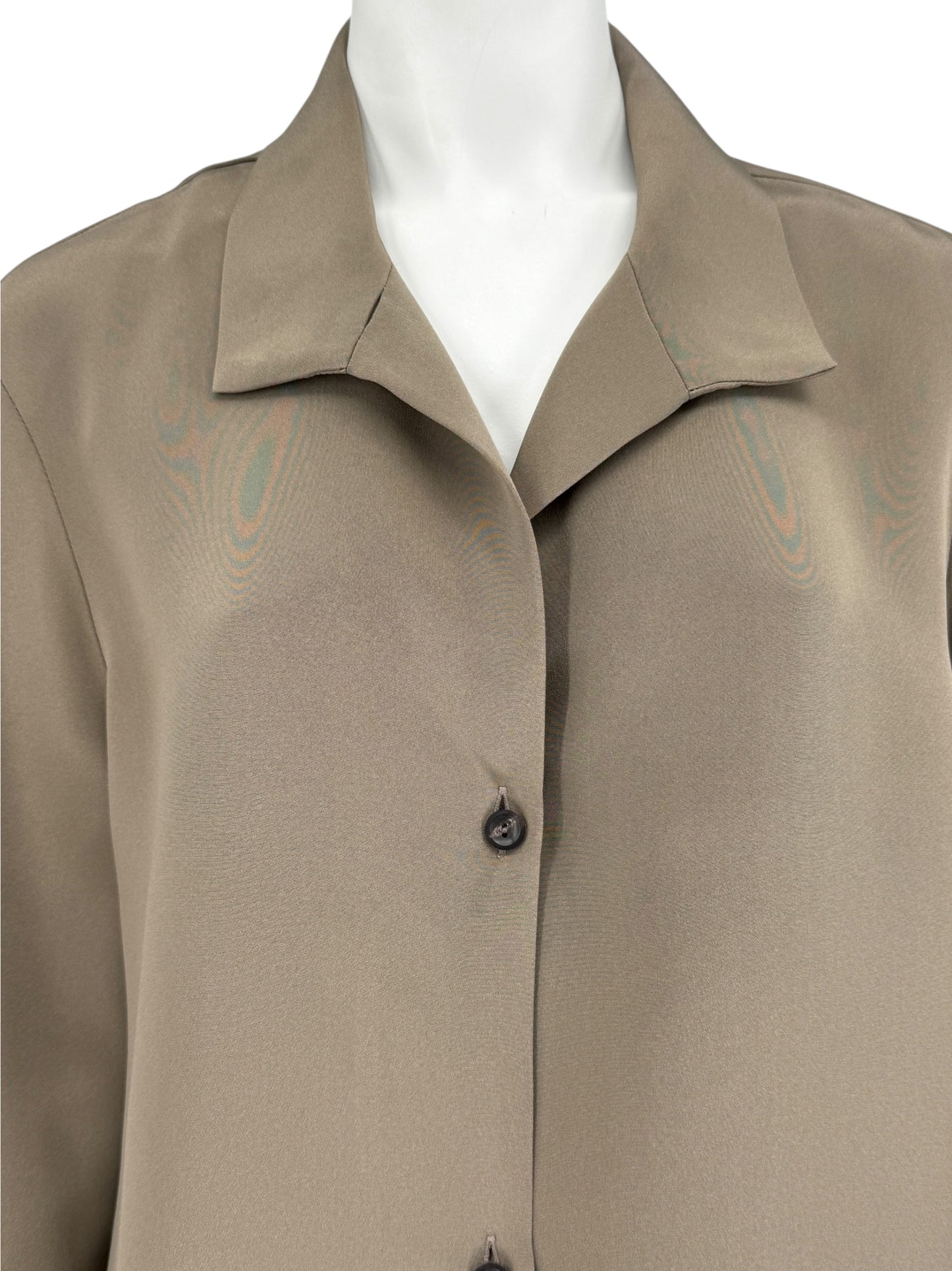 Peter Cohen Taupe Silk Convertible Collar Blouse – Size L