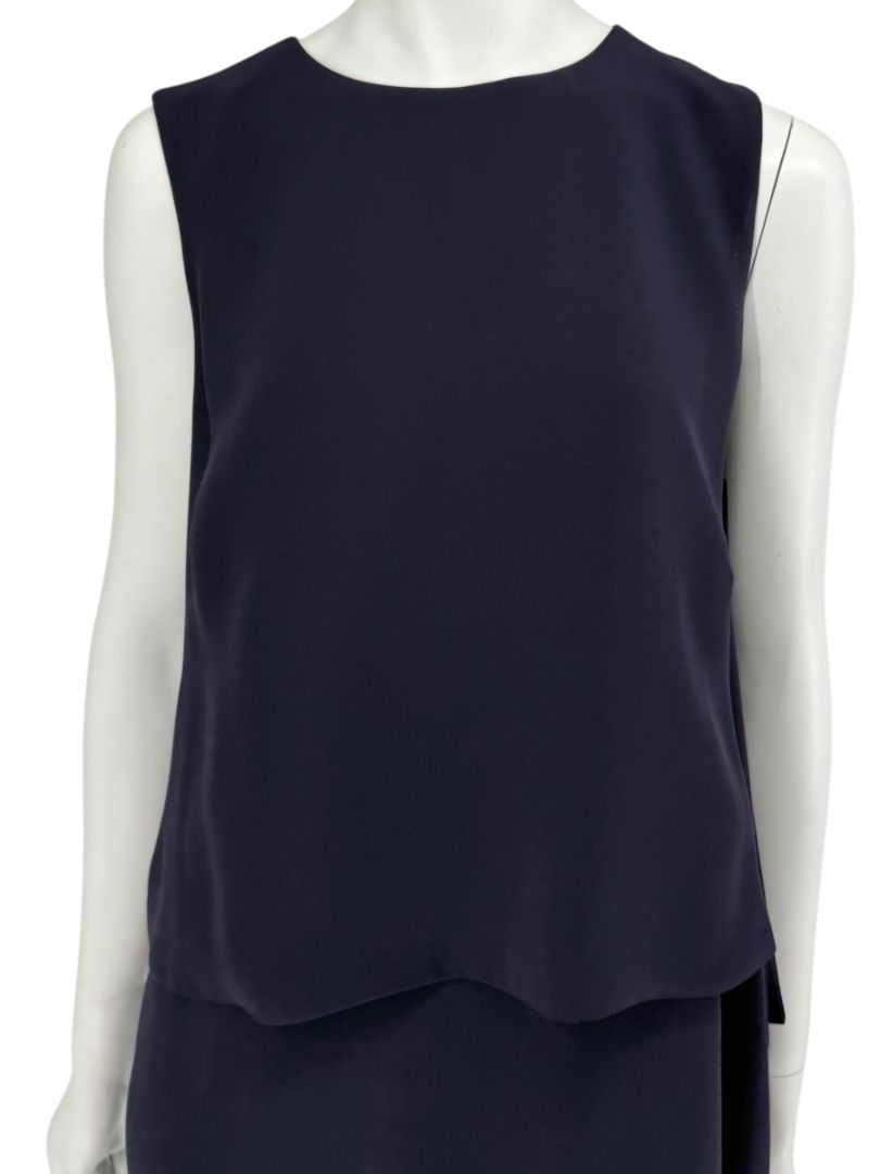 Max Mara Navy Draped Overlay Shift Dress – Size IT 46 (US 12)