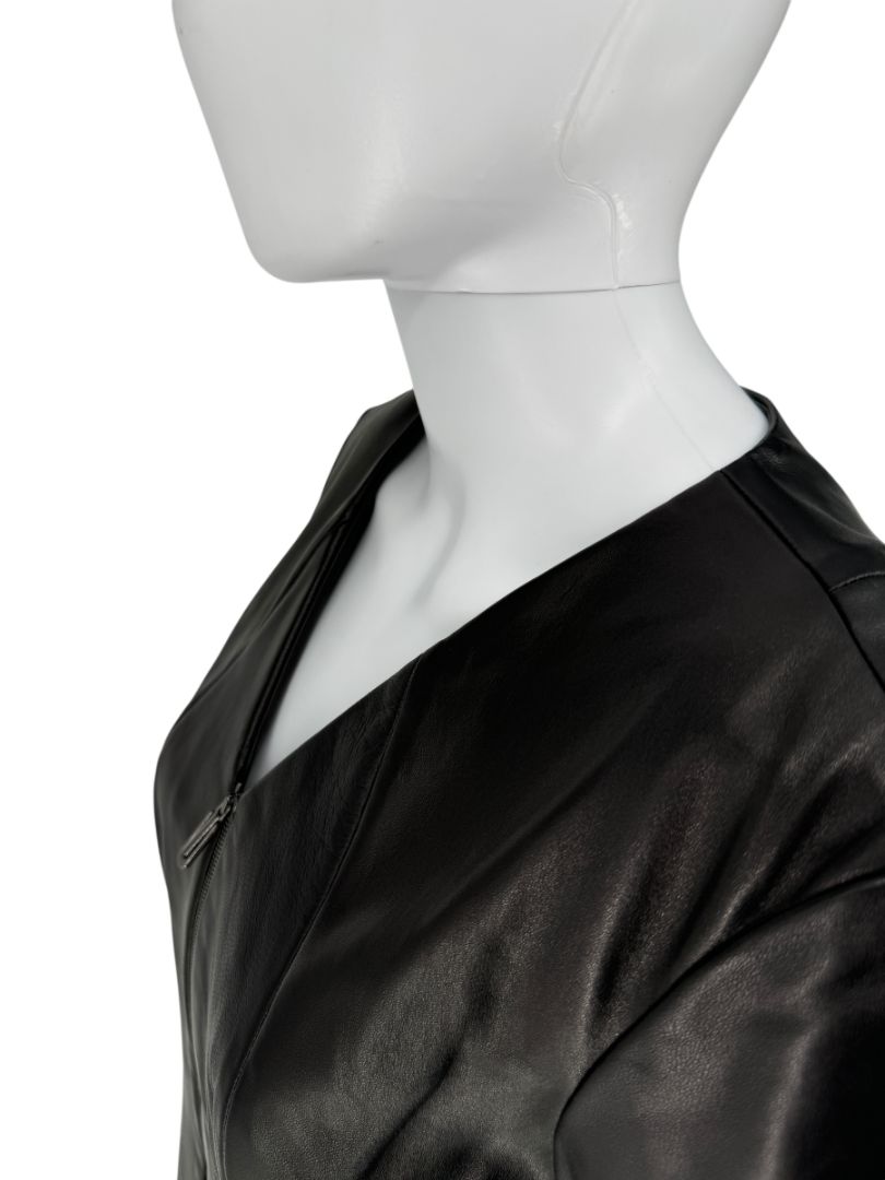 Pamella Roland Black Lambskin Leather Zip-Front Top – Large