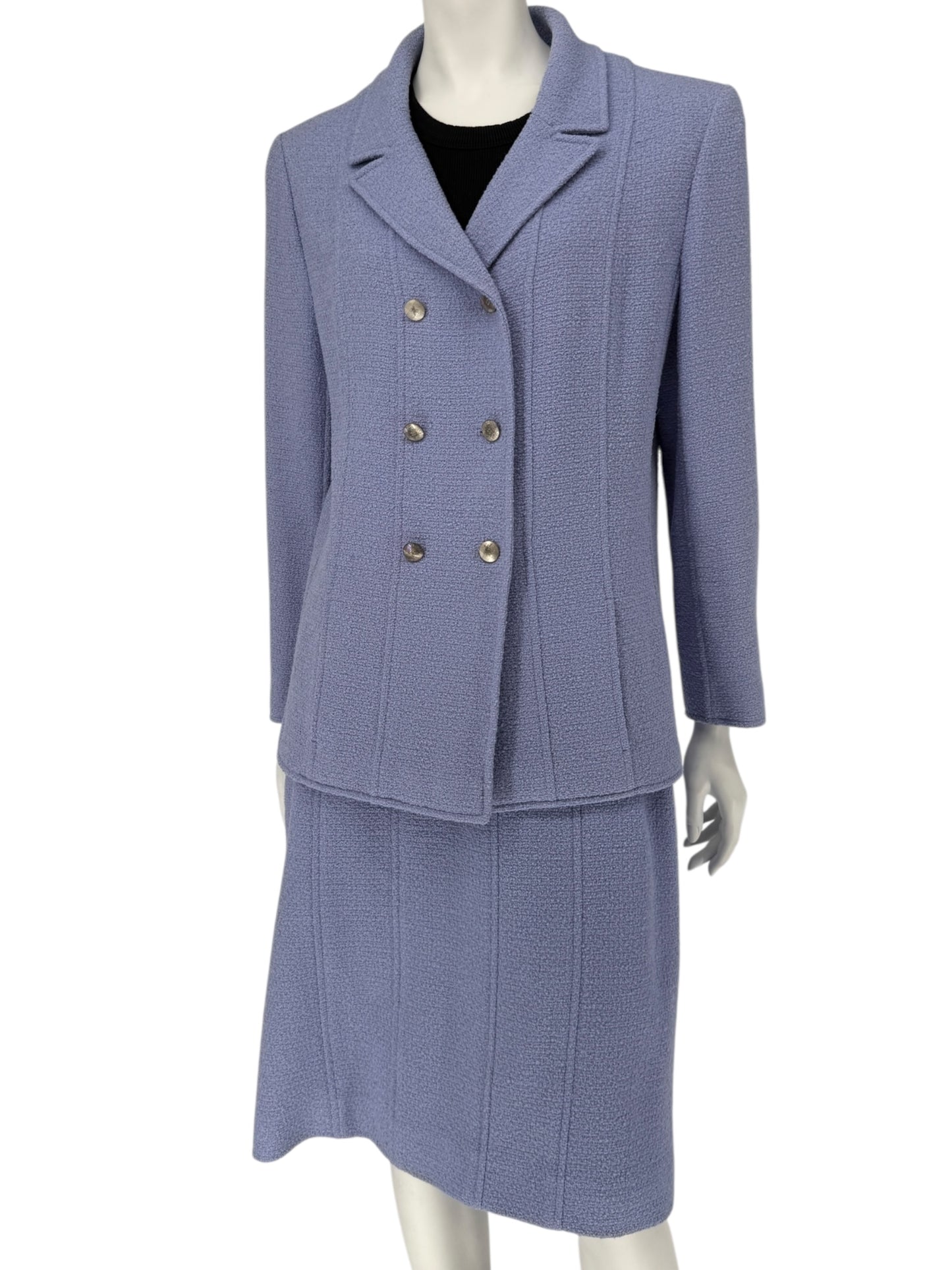 Fall 1998 Chanel Boutique Periwinkle Tweed Skirt Suit – Size FR 46