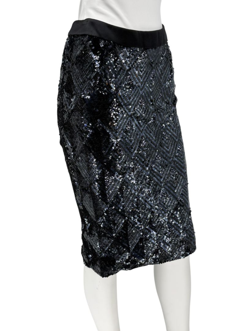 Pamella Roland Black Sequin Pencil Skirt – Large