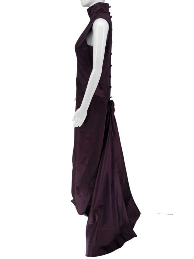 Plum High Neck Sleeveless Gown with Back Bow Detail – Large